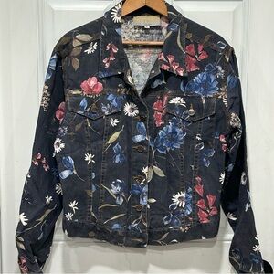 VINTAGE WOMEN’S FLORAL PRINT LINEN COTTON JEAN STYLE JACKET, LARGE, COTTAGECORE